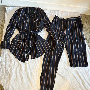 Navy Blue and Gold Strip Suit